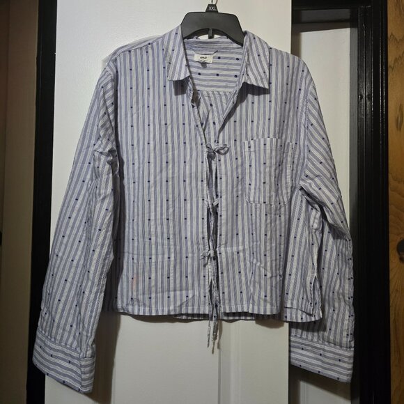 aerie Tops - Aerie Women's Striped Tie Up Collared Loungewear Shirt Size Large